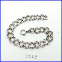Sterling Silver Double Wire Chino Link Charm Bracelet Vintage 7in