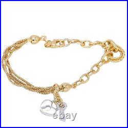 Sterling Silver Gold Plated Fancy Charm Bracelet with Heart Lock & Key Charm