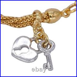 Sterling Silver Gold Plated Fancy Charm Bracelet with Heart Lock & Key Charm