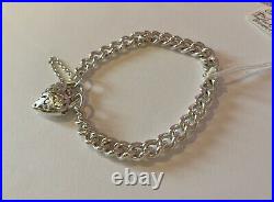 Sterling Silver Heart Padlock Charm Bracelet 35g