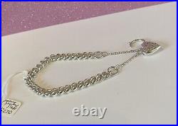 Sterling Silver Heart Padlock Charm Bracelet 35g