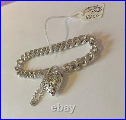 Sterling Silver Heart Padlock Charm Bracelet 35g