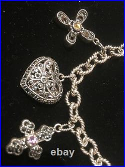 Sterling Silver Hearts And Roses Charm Bracelet