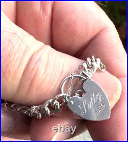 Sterling Silver Heavy Charm Bracelet 7 Charms Silver Padlock