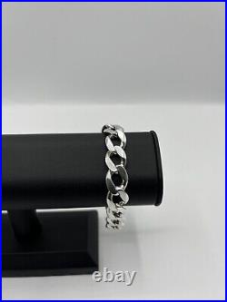 Sterling Silver Heavy Curb Bracelet & Coin 55.82 Grams 8.6 Inches 14.3mm Link