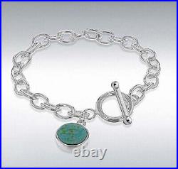 Sterling Silver Ladies Turquoise Charm Belcher T. Bar Bracelet 7.50