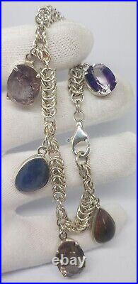 Sterling Silver Multi Gemstone Charm Bracelet