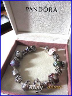 Sterling Silver PANDORA Bracelet with CHARMS Including GHOST PUMPKIN SNOWMAN