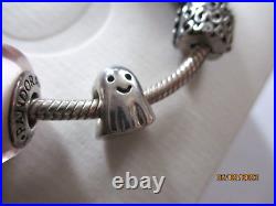 Sterling Silver PANDORA Bracelet with CHARMS Including GHOST PUMPKIN SNOWMAN