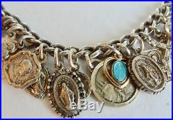 Sterling Silver Religious Medals Enamel Jesus Mary Crosses Hearts Charm Bracelet