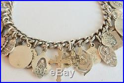 Sterling Silver Religious Medals Enamel Jesus Mary Crosses Hearts Charm Bracelet
