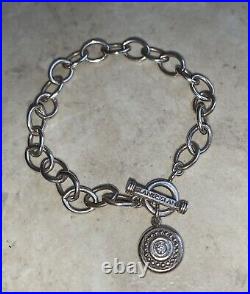Sterling Silver SLANE & SLANE Link Chain Bracelet Toggle 7 withDiamond Charm