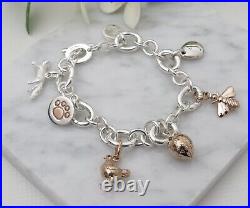 Sterling Silver T Bar Charm Bracelet