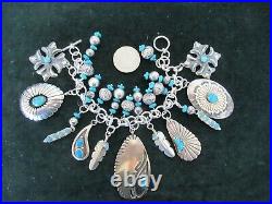 Sterling Silver Turquoise Bracelet with Native American Charms