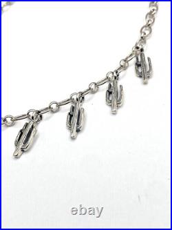 Sterling Silver Turquoise Inlay Charm Bracelet Saguaro Cactus Native American Sterling Silver Turquoise Inlay Charm Bracelet Saguaro Cactus Native American