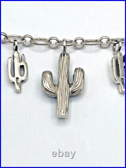 Sterling Silver Turquoise Inlay Charm Bracelet Saguaro Cactus Native American Sterling Silver Turquoise Inlay Charm Bracelet Saguaro Cactus Native American