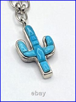 Sterling Silver Turquoise Inlay Charm Bracelet Saguaro Cactus Native American Sterling Silver Turquoise Inlay Charm Bracelet Saguaro Cactus Native American