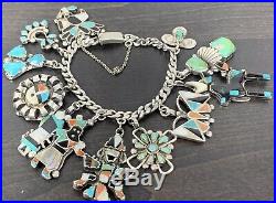 Sterling Silver Turquoise Native American Castelan Inlay 12 Charm Bracelet