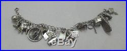 Sterling Silver Vintage 19 Charms Chain Bracelet Some Charms Are Moveable