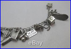 Sterling Silver Vintage 19 Charms Chain Bracelet Some Charms Are Moveable