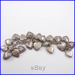 Sterling Silver Vintage Puffy Heart Charm Enamel Bracelet 6.75 QXD21