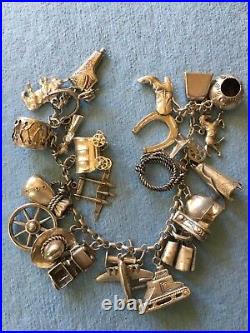 Sterling Silver Western Themed Vintage Antique Charm Bracelet