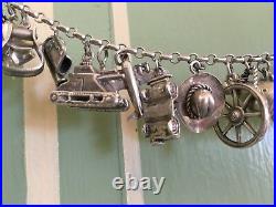 Sterling Silver Western Themed Vintage Antique Charm Bracelet