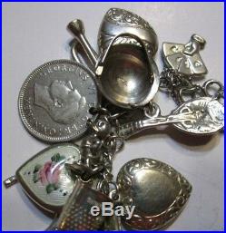 Sterling Silver Ww2 Sweetheart Charm Bracelet 38 Charms B38 Puffed Hearts