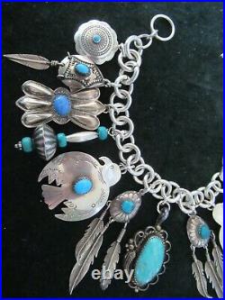 Sterling Silver and Turquoise Charm Bracelet with Native American Charms