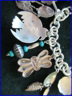 Sterling Silver and Turquoise Charm Bracelet with Native American Charms