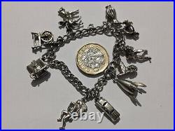 Sterling Silver charm bracelet 10 charms rocket travel Egypt phone 7 #E4A