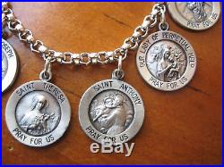 Sterling Silver with (12) Charm of Traditional Saints Bracelet NEW Antiqued Silver
