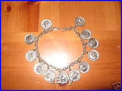 Sterling Silver with (12) Charm of Traditional Saints Bracelet NEW Antiqued Silver