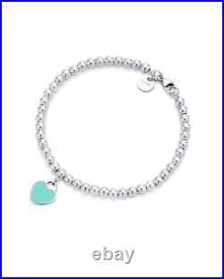 Sterling silver Tiffany & Co beaded bracelet with love heart Charm