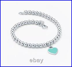 Sterling silver Tiffany & Co beaded bracelet with love heart Charm