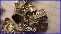 Sterling silver old bracelet with 40 charms 143 grams house dog concorde n/scrap
