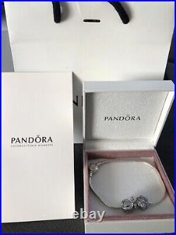 Stunning Pandora Bracelet & Charms Gold Accent 23cm Box & Bag Genuine Valentine