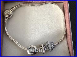 Stunning Pandora Bracelet & Charms Gold Accent 23cm Box & Bag Genuine Valentine