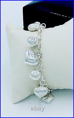Stunning Sterling Silver 925 Heart And Ball Dangle Charm Bracelet 23g