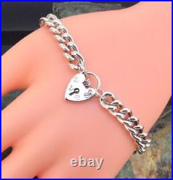 Stunning Vintage Sterling Silver 925 Padlock Curb Charm Bracelet 33.50g