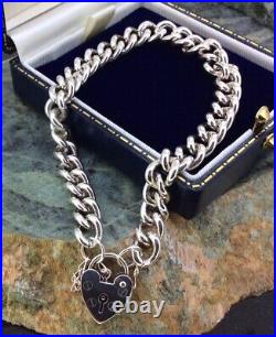 Stunning Vintage Sterling Silver 925 Padlock Curb Charm Bracelet 33.50g