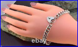 Stunning Vintage Sterling Silver 925 Padlock Curb Charm Bracelet 33.50g