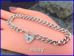 Stunning Vintage Sterling Silver 925 Padlock Curb Charm Bracelet 33.50g