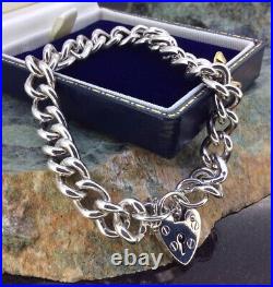 Stunning Vintage Sterling Silver 925 Padlock Curb Charm Bracelet 40.90g