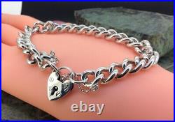 Stunning Vintage Sterling Silver 925 Padlock Curb Charm Bracelet 40.90g