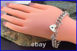 Stunning Vintage Sterling Silver 925 Padlock Curb Charm Bracelet 40.90g