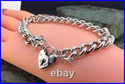 Stunning Vintage Sterling Silver 925 Padlock Curb Charm Bracelet 40.90g