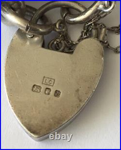 Stunning Vintage Sterling Silver Charm Bracelet Heart Lock 146 Grams C 1970