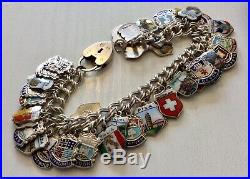 Stunning Vintage Very Heavy Solid Silver & Enamel Travel & Places Charm Bracelet