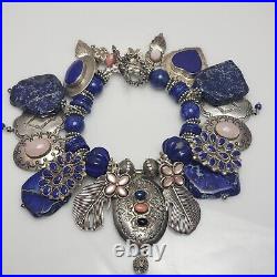 Summer Rose Lady Ocean Blue Sterling Silver Native American Lapis Charm Bracelet